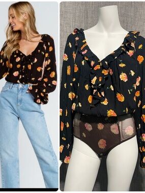 NWOT Free People Intimately Poppy Floral Print Ruffle Bodysuit XS